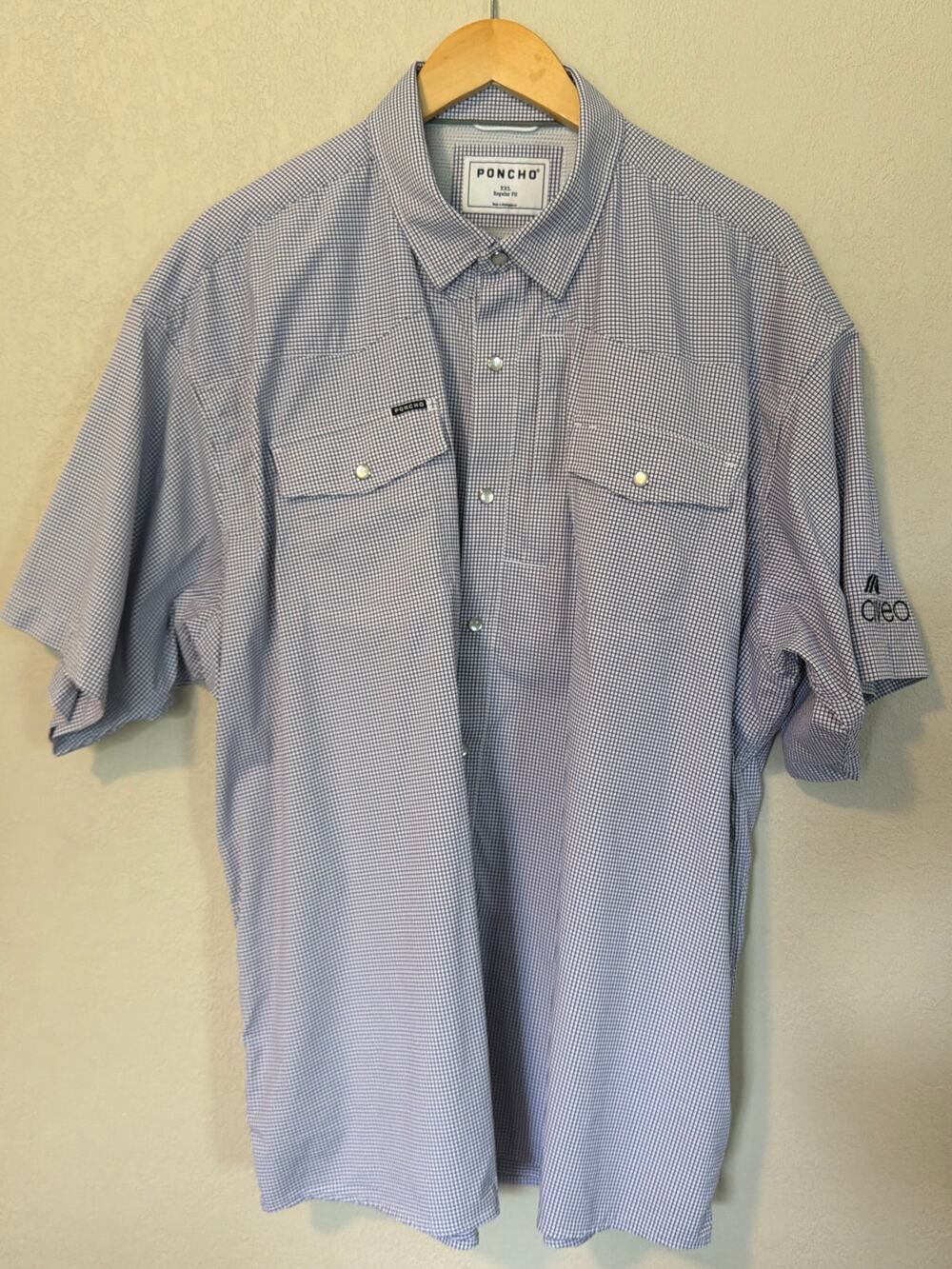 PONCHO Men’s Western Button Up Shirt, Pearl Snaps, Purple & White, XXL